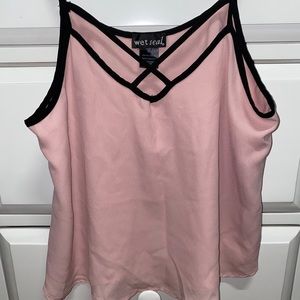 black and pink cross cross tank top